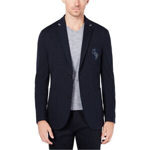 Ryan Seacrest Mens Crest Patch Two Button Blazer Jacket, Blue, NWT